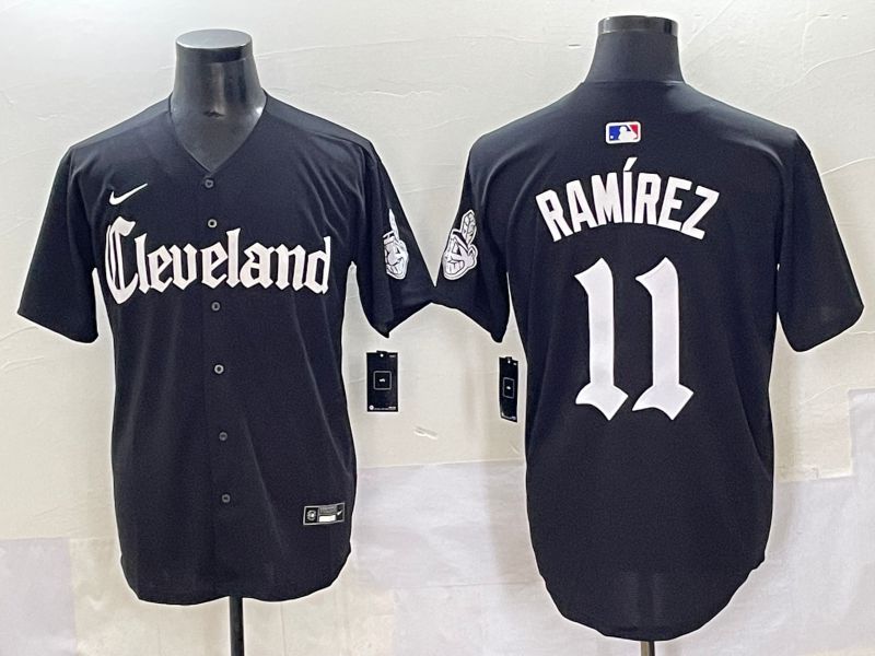 Men 2025 Cleveland Indians 11 Ramirez Black Five generations Joint Name Nike MLB Jersey style 1